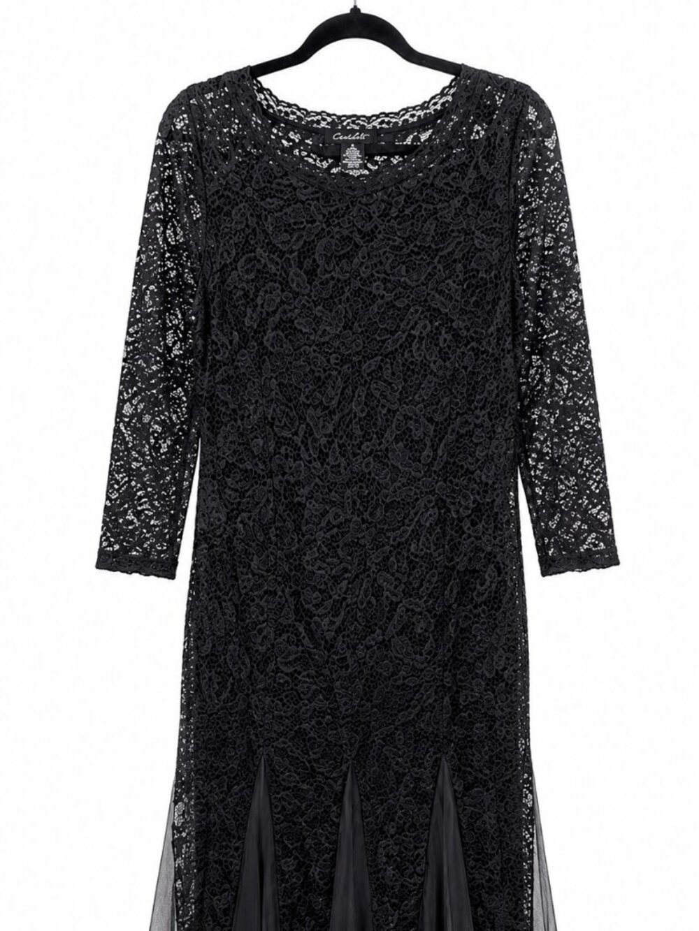 Candalite Women XL Black Lace Sequin Maxi Dress Tulle Formal Evening Gown